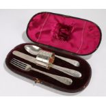 Victorian silver traveling cutlery set, Sheffield 1889, with bright cut decoration, to include fork,