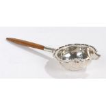 George V silver tea strainer, Chester 1930, maker Adie Brothers Ltd, the bowl with piecrust cast