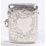 Edward VII silver vesta case, Birmingham 1906, maker William Hair Haseler, the scroll decorated