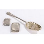 George III low mark silver tablespoon with later fruit decorated bowl, Victorian silver vesta