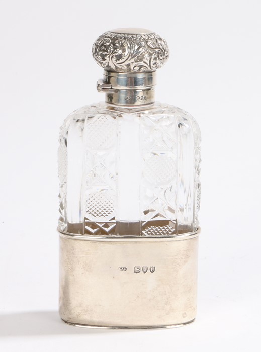 Victorian silver and cut glass hip flask, London 1895, with a bayonet twist top above the cut