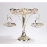 Silver plated table centre piece, the basket top above arched arms and two further smaller