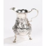 George III silver cream jug, London marks rubbed, with acanthus leaf capped double scroll handle,