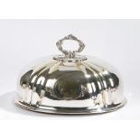 Plate on brass meat dome, with beaded scroll cast detachable handle, the gadrooned body with oval