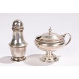 George V silver pepperette, London 1919, makers mark rubbed, with domed top and waisted body,