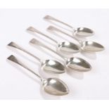 Matched set of six George III silver dessert spoons, three London 1802, maker William Eley & William