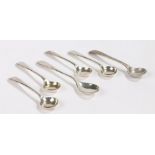 Set of four silver salt spoons, larger silver salt spoon, mustard spoon, 1oz (6)Larger salt spoon