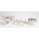 Silver, various dates and makers, to include a silver cigarette box, a twin handled bowl, 5.5oz