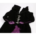 Purple and black velvet dress, worn by opera singer Claire Weston, designed and made by Deborah