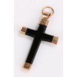 Gold mounted jet cross, 4.5cm x 2.5cm