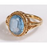 9 carat gold ring, set with a blue stone, ring size P