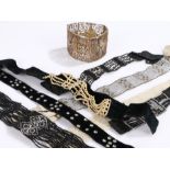 Filigree bracelet, bead work decorated chokers and cuffs (qty)