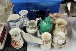 Collection of pottery and porcelain jugs