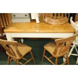 Pine Kitchen table, with a rectangular top and drawer to the frieze, 125cm long, 90cm wide, together