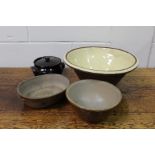 Pottery dairy bowl, together with a pot and cover, a roasting pot and another, (4)