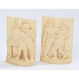 Pair of early 20th century risque ivory panels, 6cm x 10cm