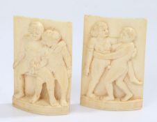 Pair of early 20th century risque ivory panels, 6cm x 10cm