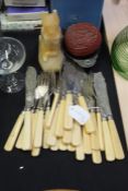Set of twelve Victorian sliver and ivory handled fish knives and forks, with fish etched to the