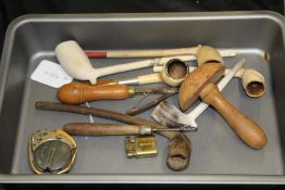 Collection of pipes, to include three clay, a meerschaum, a wood example, together with various