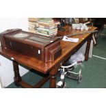 17th Century style oak refectory table, the rectangular top above a thumb moulded frieze united by