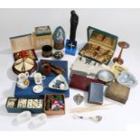 Works of art, to include dominos, cased spoons, cigarette box, cloisonne egg etc. (qty)