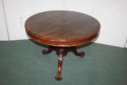 Victorian mahogany breakfast table, with a circular top and turned base on cabriole legs