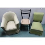 Three chairs, to include an Edwardian example, a single chair and a tub armchair, (3)