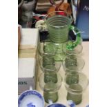 Mid 20th century glass lemonade set, consisting of jug and six glasses with silver banded decoration