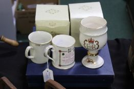 Porcelain, to include two Coalport plates in the boxed, two boxed mugs, a Spode and a Crown Ducal