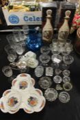 Collection of glass and porcelain, to include sets of glasses, a blue glass jug, serving dish,