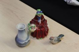 Porcelain, to include a Copenhagen vase, a bird and a Royal Doulton figure Linda HN2106, (3)