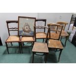 Three Edwardian bedroom chairs, two other pairs of bedroom chairs, one pair marked AP.M. made in