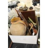Collection of objects, to include a pottery jug, box, mirror on stand, pewter, etc, (qty)