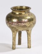 Japanese gilt bronze and inlaid censer, Meiji period, the gilt metal body with pierced holes for now