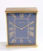 Jaeger Le Coultre mantel clock, with a lapis lazuli effect dial with gilt hours in a gilt metal