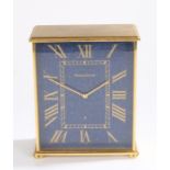 Jaeger Le Coultre mantel clock, with a lapis lazuli effect dial with gilt hours in a gilt metal