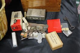 Mixed objects, to include tins, coins, keys, padlock, etc, (qty)