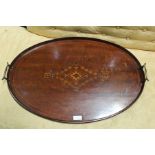 19th Century mahogany and boxwood inlaid tray, 62cm diameter