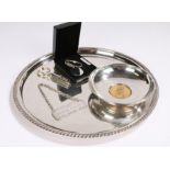 Plated charger with gadrooned border, Elizabeth II Golden Jubilee dish, Cognac V.S.O.P. decanter