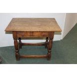 18th Century style oak table, with a rectangular top above a frieze drawer, 68cm wide