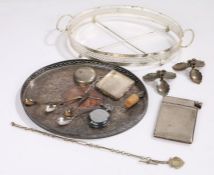 Plated ware to include oval tray, cigarette case/lighter, watch chain, pocket watch, Stratton