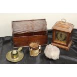 Works of art, to include a Mantel clock, a desk rack, Doulton pottery, minerals stone and a brass