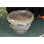 Reconstituted garden planter with fruiting swag decoration, 50cm diameter