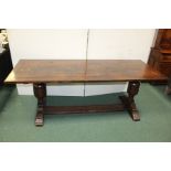 17th Century style oak refectory table, with a rectangular top above two large bulbous supports