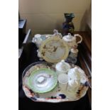 Decorative china and glass, to include Imari style meat plate, Hancock and Sons Rubens ware vase,