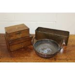 Works of Art, to include a sewing box, another box, a copper basin and a copper jardinière, (4)