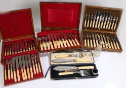 Cased sets, to include two sets of fish knives and forks, fruit knives and forks, fish servers,