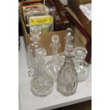 Six glass decanters, each of a different design, (6)