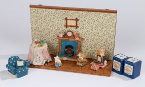 Colour Box Miniatures Peter Fagan's teddy bear collection figures, Binkie and Mr Perkins, boxed, cat