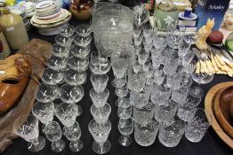 Collection of glass, to include cut glass sherry glasses, wine glasses, tumblers, together with